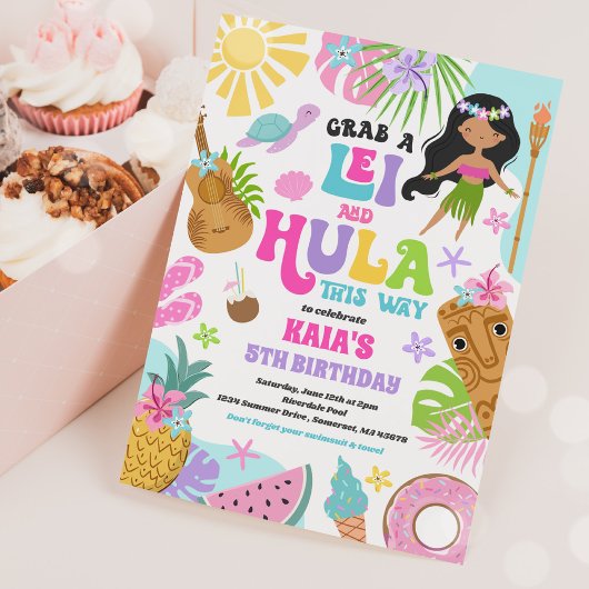 Invitation Hawaiian Luau Tropical Summer Pool Birthday Party