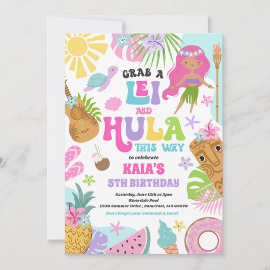 Invitation Hawaiian Luau Tropical Summer Pool Birthday Party (Devant)
