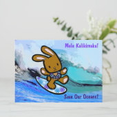Invitation Hawaiian Surfing Bunny Cartoon de vacances (Debout devant)