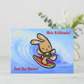 Invitation Hawaiian Surfing Bunny Cartoon de vacances (Debout devant)