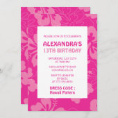 Invitation Hawaiian thème 13e anniversaire rose (Devant / Derrière)