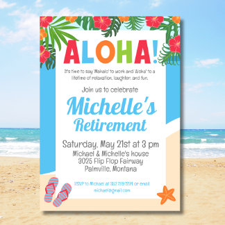 Invitation Hawaiian Tropical Aloha Retraite Party