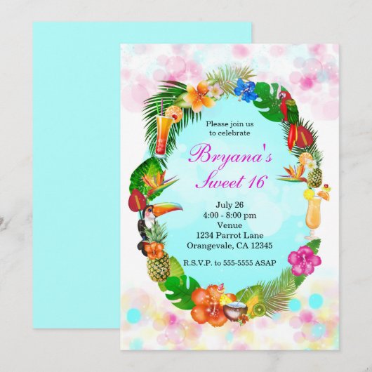Invitation Hawaiian Tropical Summer Things Frame Luau Party (Devant / Derrière)