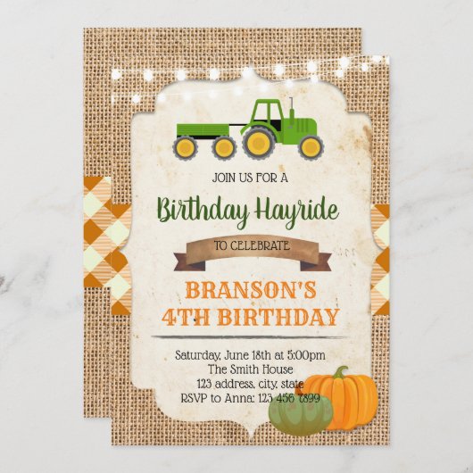 Invitation Hay ride fête d'anniversaire (Devant / Derrière)