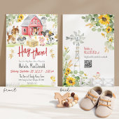 Invitation Hay There Cute Farm Animals Sunflower Baby Shower