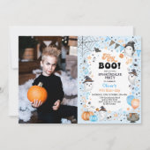 Invitation Hé Boo ! Blue Halloween Ghost Boy Anniversaire (Devant)