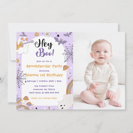 Invitation Hé Boo ! Éffrayant Halloween jolie photo d'anniver (Devant)