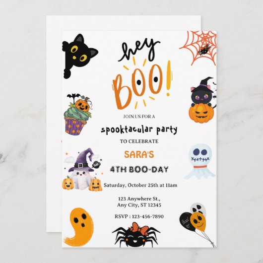 Invitation Hé Boo ! Halloween Ghost Spooktacular anniversaire (Devant / Derrière)