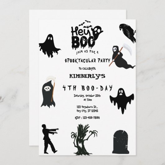 Invitation Hé Boo ! Halloween Ghost Spooktacular Anniversaire (Devant / Derrière)
