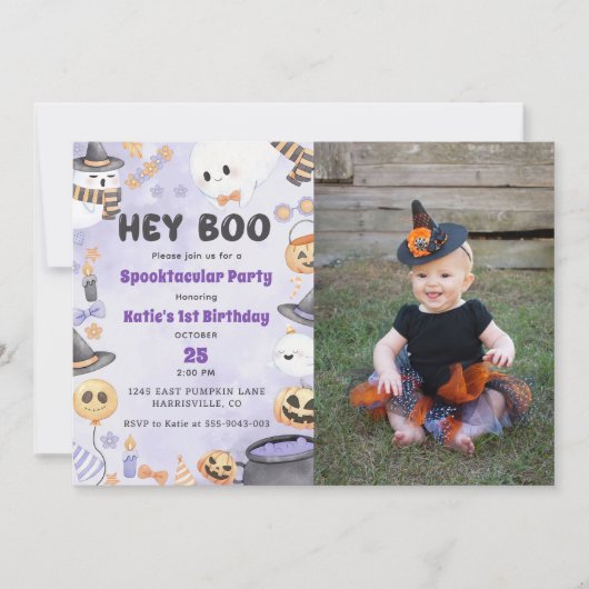 Invitation Hé Boo ! Halloween Party Cute Ghost 1er anniversai (Devant)