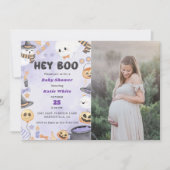 Invitation Hé Boo ! Halloween Party mignon Baby shower fantôm (Devant)