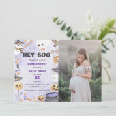 Invitation Hé Boo ! Halloween Party mignon Baby shower fantôm (Debout devant)