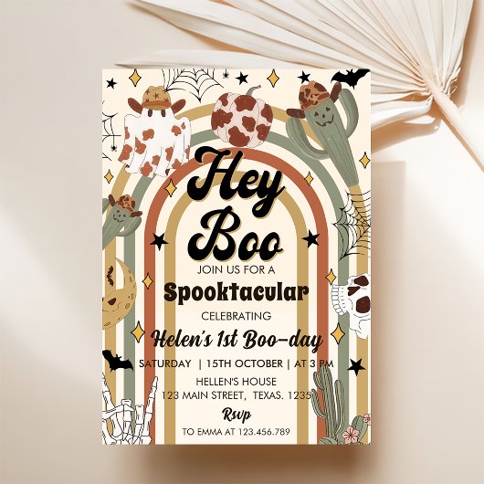 Invitation Hé Boo ! Super Cactus Halloween 1er anniversaire