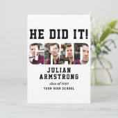 Invitation He Did It Graduation 4 Photo QR Code Grad Party (Debout devant)