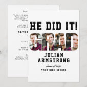 Invitation He Did It Graduation 4 Photo QR Code Grad Party (Devant / Derrière)