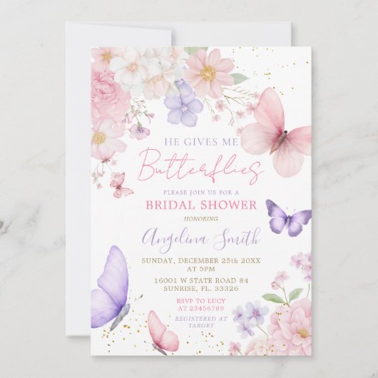 Invitation He Gives Me Butterflies Floral Bridal Shower (Devant)