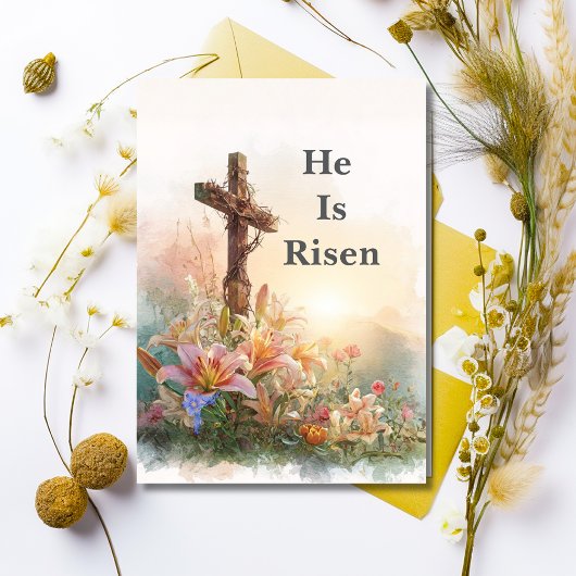 Invitation He Is Risen Watercolor Easter Card