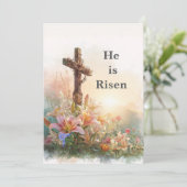 Invitation He Is Risen Watercolor Easter Card (Debout devant)