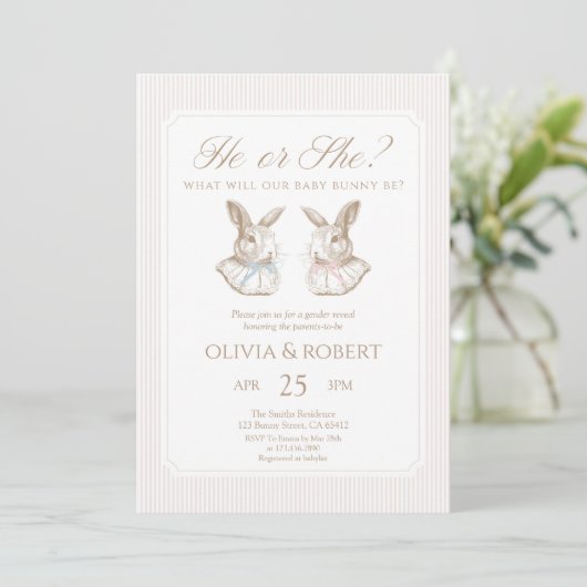 Invitation He or She Baby Bunny Gender Reveal (Debout devant)