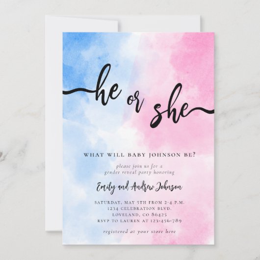 Invitation He or She Gender Reveal  (Devant)