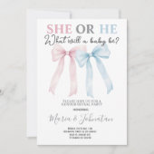 Invitation He or She Pink Blue Bow Baby Gender Reveal (Devant)