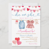 Invitation He or She Valentine Gender Reveal Clothesline (Devant)