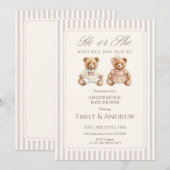 Invitation He or She What Will Baby Bear Be Gender Reveal (Devant / Derrière)