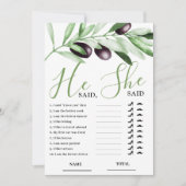 Invitation He said She Said Olive Branch Bridal Shower Card (Devant)