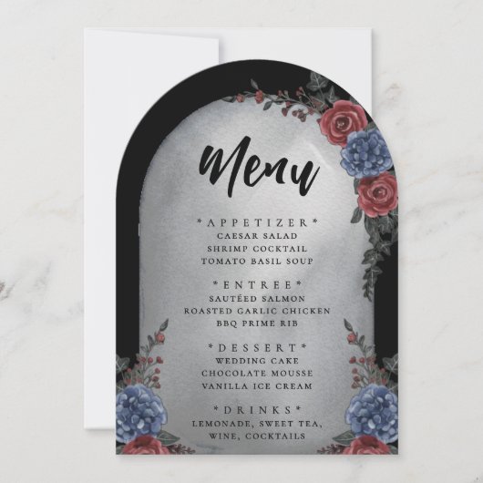 Invitation Headstone Floral Gothic Wedding Menu (Devant)