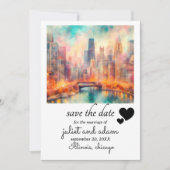 Invitation Heart chicago mariage skyline enregistrer la date (Devant)