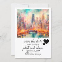Heart chicago mariage skyline enregistrer la date