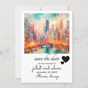 Invitation Heart chicago mariage skyline enregistrer la date