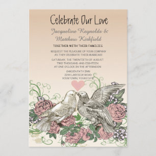 Invitation Heart Doves Rose Rose Romance Mariage