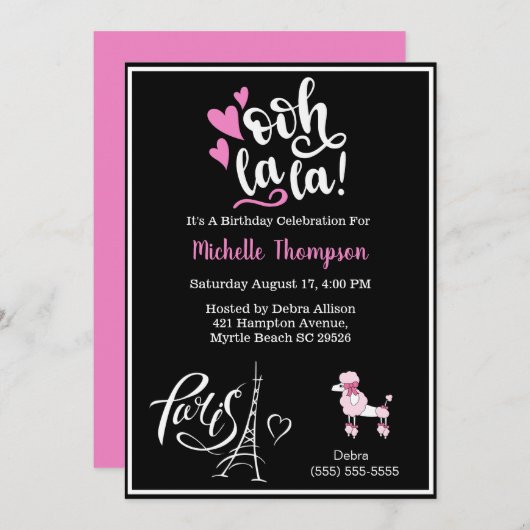 Invitation Heart Eiffel Tower Paris France Anniversaire (Devant / Derrière)