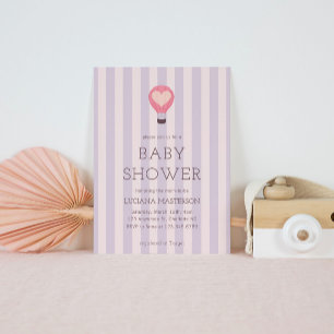 Invitation Heart Hot Air Balloon Pastel Purple Baby shower