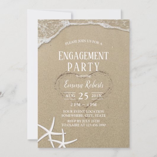 Invitation Heart in the Sand Beach Wedding Engagement Party (Devant)