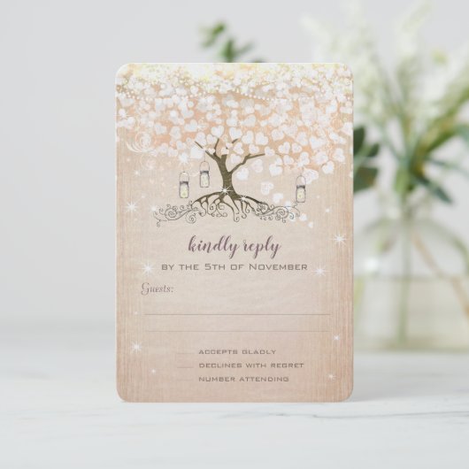 Invitation Heart Leaf Tree Rose Gold Wedding Invite (Debout devant)