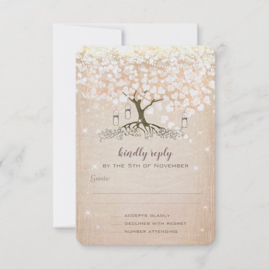 Invitation Heart Leaf Tree Rose Gold Wedding Invite (Devant)