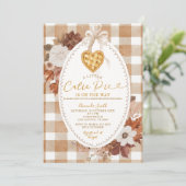 Invitation Heart Little Cutie Pie Brown Gingham Baby Shower (Debout devant)