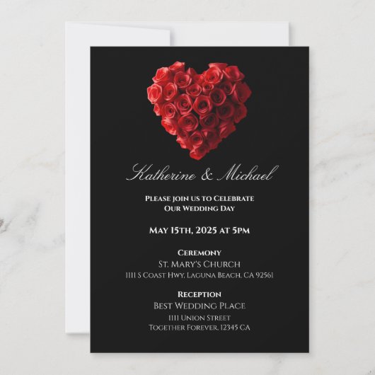 Invitation Heart Shaped Red Roses- (Devant)