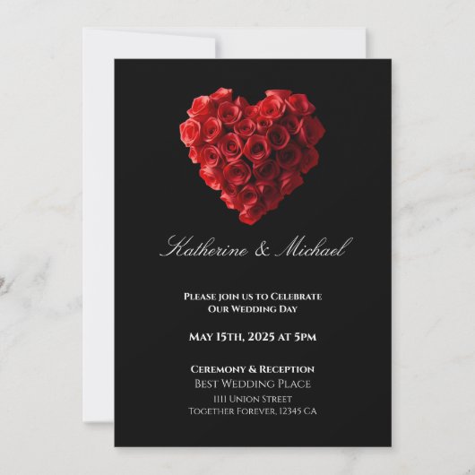 Invitation Heart Shaped Red Roses- (Devant)
