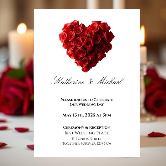 Invitation Heart Shaped Red Roses-