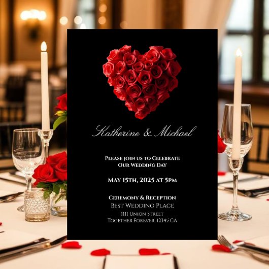 Invitation Heart Shaped Red Roses-