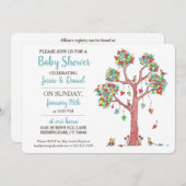 Invitation Heart Tree and Birds Rassembler Baby shower amusan (Devant / Derrière)