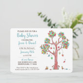 Invitation Heart Tree and Birds Rassembler Baby shower amusan (Debout devant)