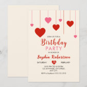 Invitation Heart Valentine Red Pink fête d'anniversaire (Devant / Derrière)