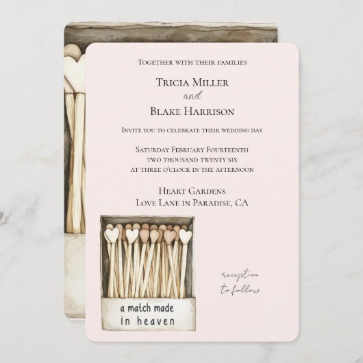 Invitation Hearts Match Made in Heaven Wedding (Devant / Derrière)