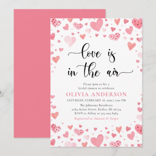 Invitation Hearts Valentine Love est dans la Fête des mariées (Devant / Derrière)