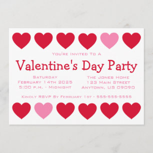 Invitation Hearts Valetine's Day (Rouge / Rose)