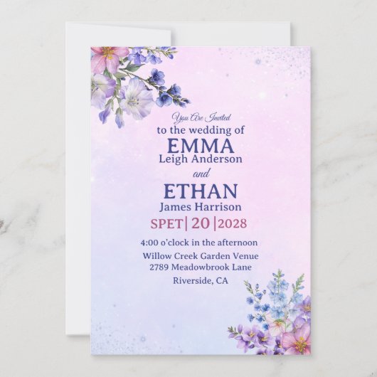 Invitation heather periwinkle plum lavender blue Wedding  (Devant)